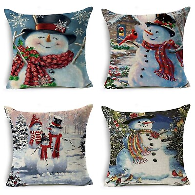 #ad Winter snowman christmas holiday throw pillow covers 18quot;x18quot; short plush fabric $16.00