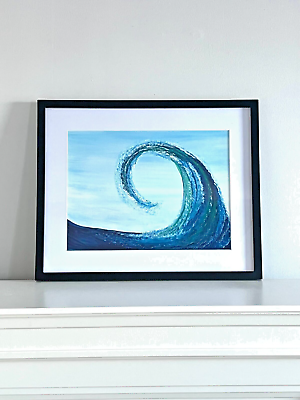 #ad Original Artwork Wave Painting Framed 17x21 Beach Ocean Art Seascape Coastal $185.00