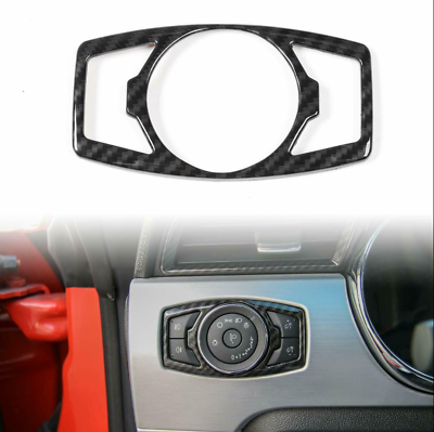 #ad For Ford Mustang 2015 2020 Carbon fiber Car Headlight Switch Trim Decor Cover $10.52