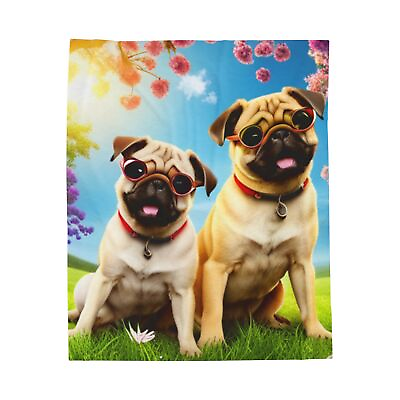 #ad Copy of PUG DOG FRIENDS Velveteen Plush Blanket $41.05