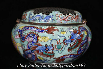 #ad 4.8quot; Qianlong Marked Chinese Purple Bronze Enamel Cloisonne Dragon Jar Censer GBP 288.00