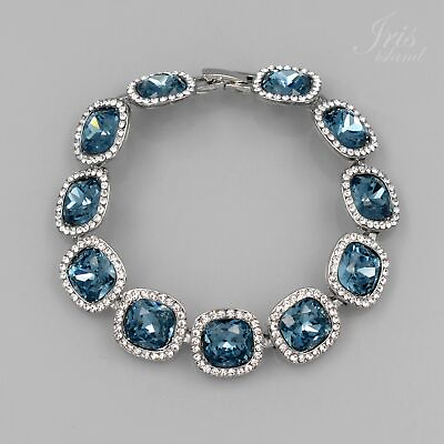 #ad Women Rhodium Plated Aqua Blue Crystal Rhinestone Tennis Bracelet Jewelry 06491 $18.99
