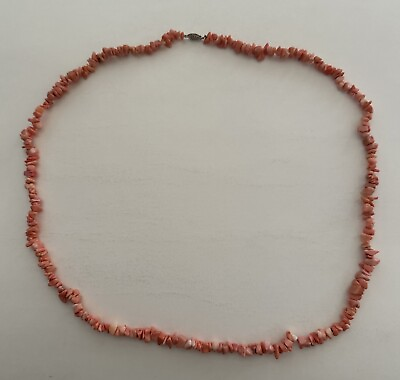 #ad Large Angel skin Coral Beaded Necklace Strand Beautiful Sterling 925 Hook Clasp $97.50