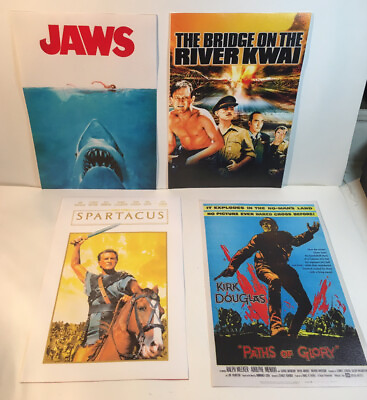 #ad Set of 4 Retro Canvas Movie Posters 8quot; x 12quot; Jaws Spartacus Paths of Glory Kwai $15.00