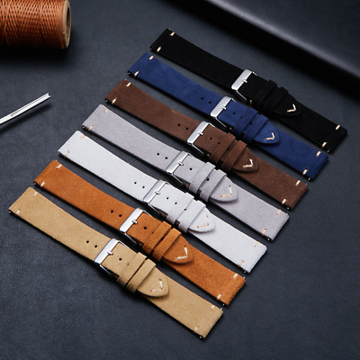 #ad Premium Suede Leather Hand Stitched Watch band Strap Men#x27;s 18 20 22mm Universal $19.88