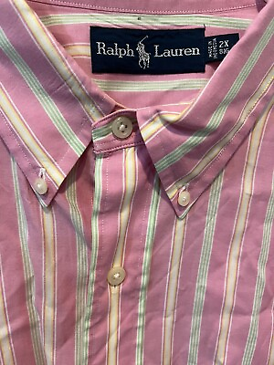 #ad Ralph Lauren Button Down Shirt Pink Green Stripe Green Pony XXL Mens $29.99