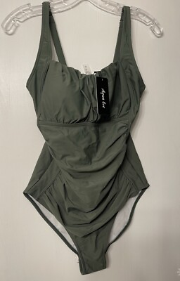 #ad Aqua Eve Olive Green Swimsuit One Piece Bathing Size Medium NWT $23.99