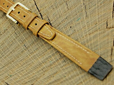 #ad NOS Vintage Unused 12mm Brown Camelgrain Watch Band w Gold Tone Buckle Hirsch $24.26