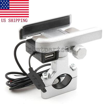 #ad Silver Cell Phone Holder USB Charger for Yamaha V Star 650 950 1100 1300 Classic $19.60