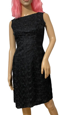 #ad Vintage 50s 60s Black Wiggle Dress Cotton Embroidered Eyelet Size S LBD $40.00