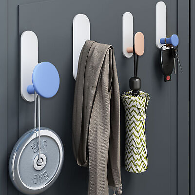 #ad 4pcs Adhesive Shower Hooks Holders Wall Hooks for Coat Robe Towel Hooks $14.07