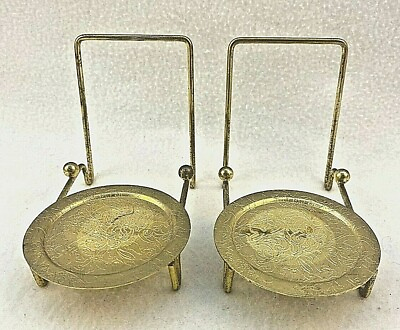 #ad Vintage Brass Teacup and Saucer Display Stand Set of 2 $12.00
