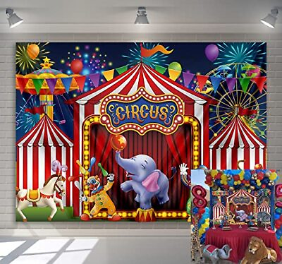 #ad Red Circus Backdrop Amusement Tents Stratus Carnival Carousel Party Background $17.99