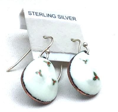 #ad Vintage Sterling Earrings 925 Wires Enamel Red Green White Pierced Drop NO OFFER $10.00