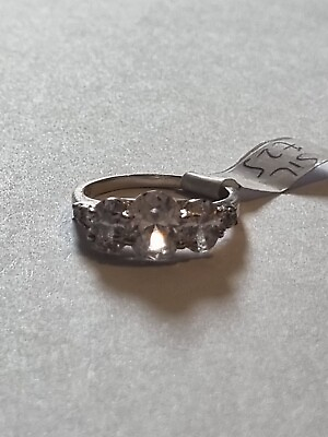 #ad Sterling Silver 925 Cubic Zirconia Ring Oval Size S GBP 25.00