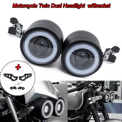 #ad Twin Headlight Motorcycle Double Dual Lamp Bracket Kit Universal for Honda Black $47.99