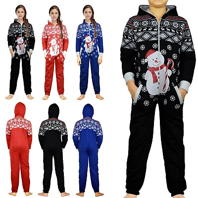 #ad Kids Girls Boys Novelty Christmas Snowman Fleece Hooded OnePiece Jumpsuit $20.89