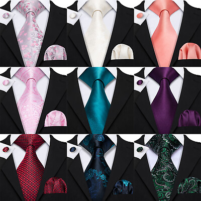 #ad 200 Styles Mens Silk Tie Pocket Square Hanky Cufflinks Wedding Work Prom Set $12.99
