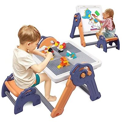 #ad 8 in 1 Kids Table and Chair Set Foldable Kids Activity Foldable Block Table $123.68