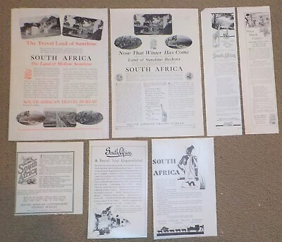 #ad Lot of 7 1920s 30s SOUTH AFRICA Print Ads Cruise Railroad SA Travel Bureau B1L $6.99