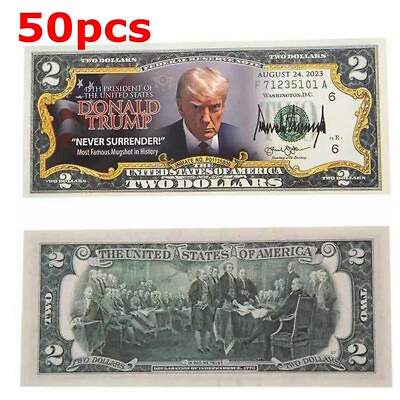#ad 50 pcs 2024 Donald Trump $2 Novelty Dollar Bill Trump Never Surrender Colorized $8.99