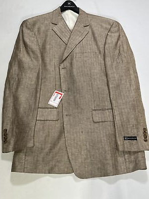 #ad Mens Bachrach Beige Herringbone Linen Suit Size 42R NEW $199.99