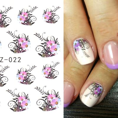 #ad Pink Floral Nails Sticker Decorative Nail Art Water Transfer Manicure Decals $12.19
