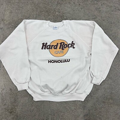 #ad Vintage 80s Hard Rock Cafe Honolulu Hawaii White Sweatshirt Crewneck Size XL vtg $23.00