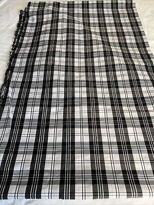 #ad Black amp; white Plaid Taffeta With Metallic Silver Accent Striping 7 yards NEW $34.00