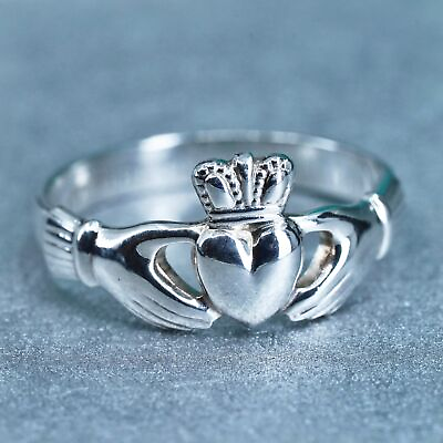 #ad Size 5.5 Irish Solvar Claddagh friendship Sterling 925 silver ring heart band $52.00