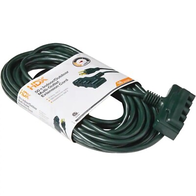 #ad HDX 50 ft. 16 3 Tri Tap Indoor Outdoor Green Landscape Extension Cord $14.99