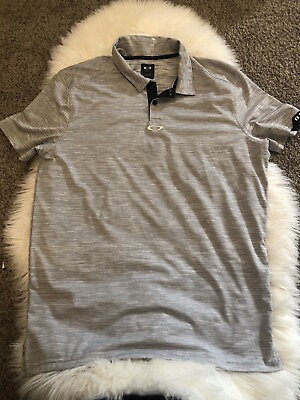 #ad Oakley Regular Fit Polo Shirt Mens Large Black White Golf Tennis. EUC. A7 $16.49