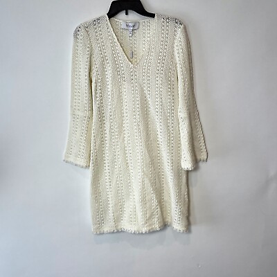 #ad Derek Lam 10 Crosby Pullover Sweater Dress Womens 4 White Crochet Fringe Sheer $28.00