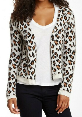 #ad Ella Moss Leopard Print Angora Wool Blend Zipper Sweater Womens Sz Small $228 $39.00