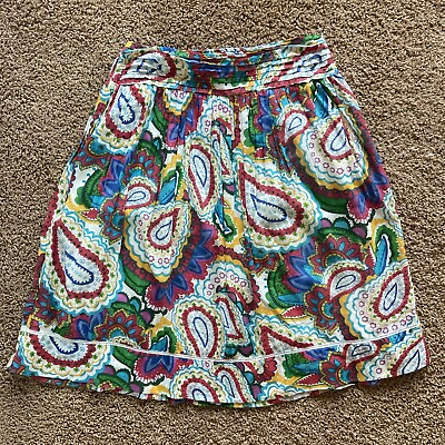 #ad Studio West Colorful Paisley Floral Elastic Waist ALine Lined Cotton Skirt Small $15.97