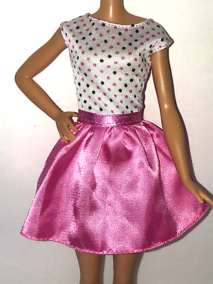 #ad Barbie Doll Clothing Style Your Way Nikki Pink Black White Polka Dot Party Dress $4.79