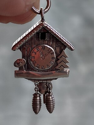 #ad Vintage 3D Cuckoo Clock Charm for Bracelet or Pendant Signed Silver 800 $24.99