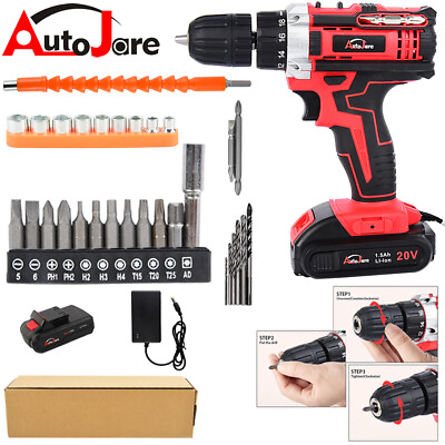 #ad New Power Tool Cordless Drill Li ion Battery And Charger Driver With Bits Set $29.90