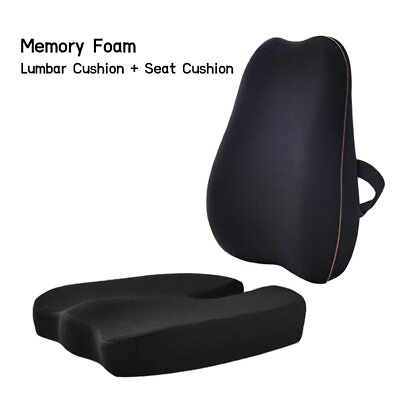 #ad Office Memory Foam Seat Cushion Waist Back Pillow Set Pillow Pad Sets $77.23