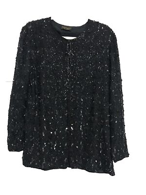 #ad Vintage Max amp; John By Sam Beaded Sequin Black Jacket Fits Large To XL Evening $39.99