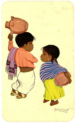 #ad Typical Mexican Views Two Kids Carrying Terracotta Ceramic Pots Postcard $5.75