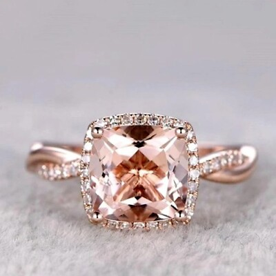 #ad Cushion Cut Simulated Morganite Gorgeous Wedding Ring In 14K Rose Gold Plated $139.99
