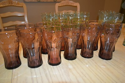 #ad Lot of 12 Vintage Coca Cola Coke Brown Amber Tint Glass Cup Tumbler 6quot; Tall NICE $49.99