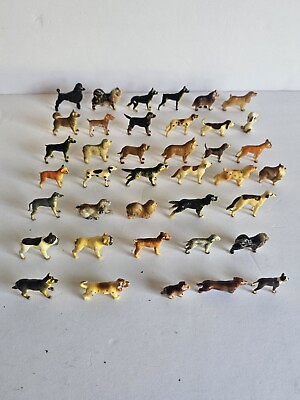 #ad Vintage Miniature Animal Figurines Dogs Celluloid Plastic Doll House Lot Of 39 $99.99