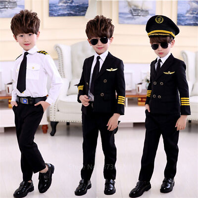 #ad Halloween Costumes for Kids Aviation Uniforms Cosplay Pilot Role Play Clothing $57.57