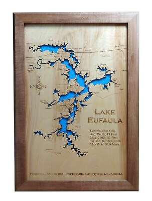 #ad Eufaula Lake OK Laser Cut Wood Map Wall Art Made to Order $417.49