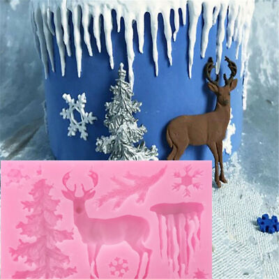 #ad Christmas Tree Deer Silicone Fondant Mould Cake Sugarcraft Chocolate Baking Mold $5.68