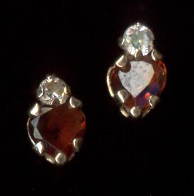 #ad 10K Solid Yellow Gold 4mm Heart Red Garnet Gemstone Stud Love Earrings KA $44.95