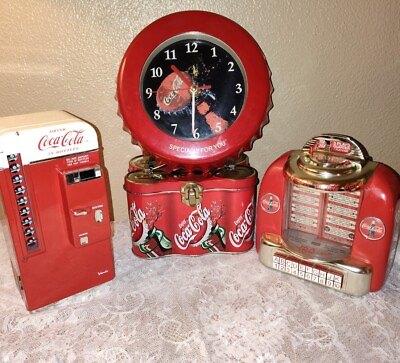 #ad Coca Cola Enesco Die Cast Vending Machine Bank PLUS 3 ADDITIONAL COCA COLA ITEMS $60.00