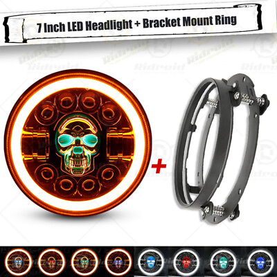 #ad RGB Skull 7quot; inch LED Headlight Bracket Mount Ring Adapter for Harley Touring $54.99